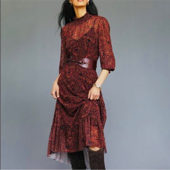 FARM Rio Burgundy Paisley Midi Dress - Picture 1 of 4